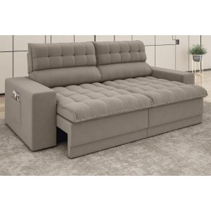 Sofá Omega 2,00M Assento Retrátil e Reclinável Velosuede Bege - NetSofás