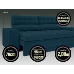 Sofá Omega 2,00M Assento Retrátil e Reclinável Velosuede Royal - NetSofás - 3