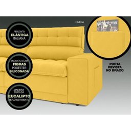 Sofá Omega 2,00M Assento Retrátil e Reclinável Velosuede Canário - NetSofás - 5