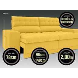 Sofá Omega 2,00M Assento Retrátil e Reclinável Velosuede Canário - NetSofás - 3