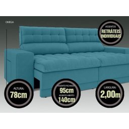 Sofá Omega 2,00M Assento Retrátil e Reclinável Velosuede Turquesa - NetSofás - 3