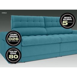 Sofá Omega 2,00M Assento Retrátil e Reclinável Velosuede Turquesa - NetSofás - 2