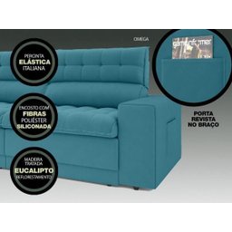 Sofá Omega 2,00M Assento Retrátil e Reclinável Velosuede Turquesa - NetSofás - 5