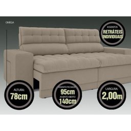Sofá Omega 2,00M Assento Retrátil e Reclinável Velosuede Capuccino - NetSofás - 3