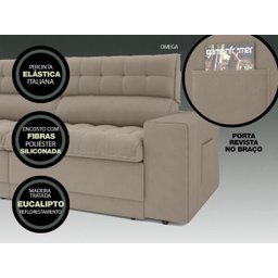 Sofá Omega 2,00M Assento Retrátil e Reclinável Velosuede Capuccino - NetSofás - 5