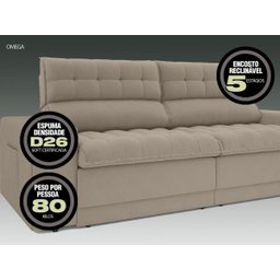 Sofá Omega 2,00M Assento Retrátil e Reclinável Velosuede Capuccino - NetSofás - 2