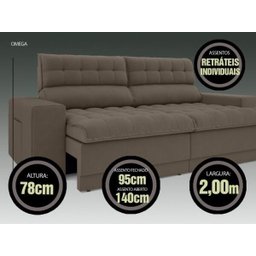 Sofá Omega 2,00M Assento Retrátil e Reclinável Velosuede Marrom - NetSofás - 3