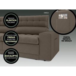 Sofá Omega 2,00M Assento Retrátil e Reclinável Velosuede Marrom - NetSofás - 5