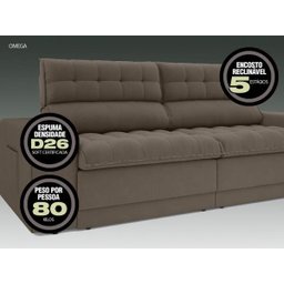 Sofá Omega 2,00M Assento Retrátil e Reclinável Velosuede Marrom - NetSofás - 2