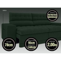 Sofá Omega 2,00M Assento Retrátil e Reclinável Velosuede Verde - NetSofás - 3