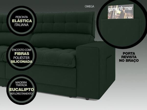 Sofá Omega 2,00M Assento Retrátil e Reclinável Velosuede Verde - NetSofás - 5