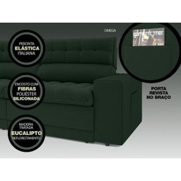 Sofá Omega 2,00M Assento Retrátil e Reclinável Velosuede Verde - NetSofás - 5