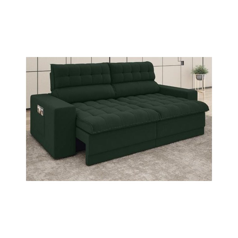 Sofá Omega 2,00M Assento Retrátil e Reclinável Velosuede Verde - NetSofás
