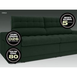 Sofá Omega 2,00M Assento Retrátil e Reclinável Velosuede Verde - NetSofás - 2