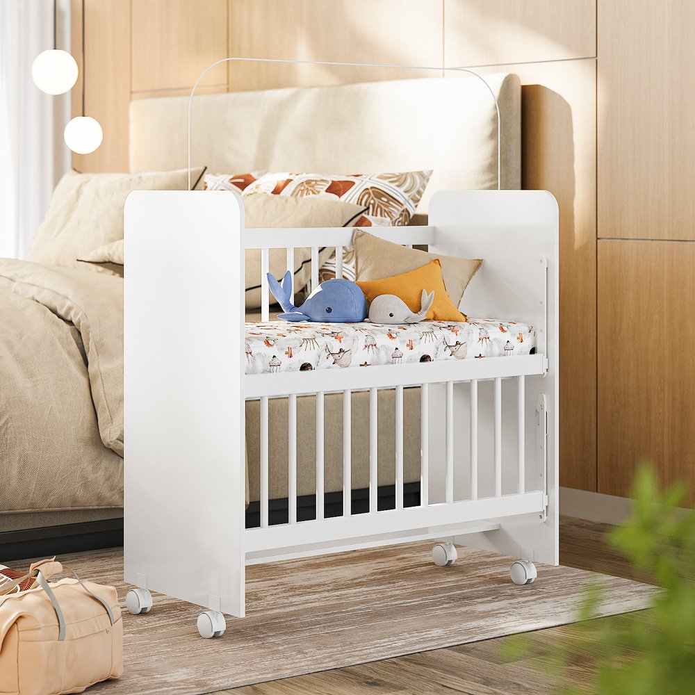 Mini Berço New Baby Branco Grade Removível Navega Móveis