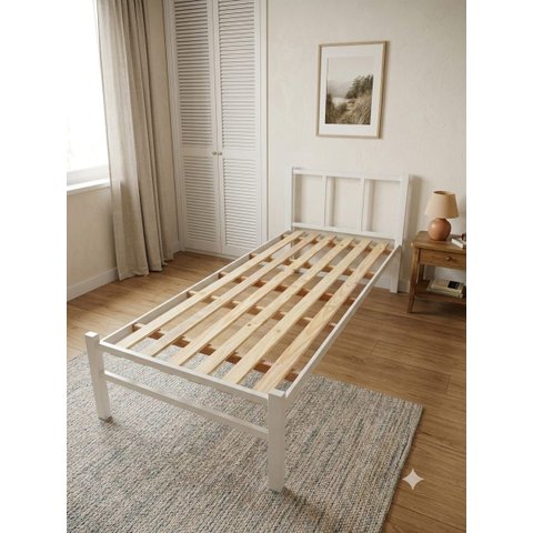 Cama Tubolar Solteiro em Aço Reforçada Alojamento, Pousadas.:Branco