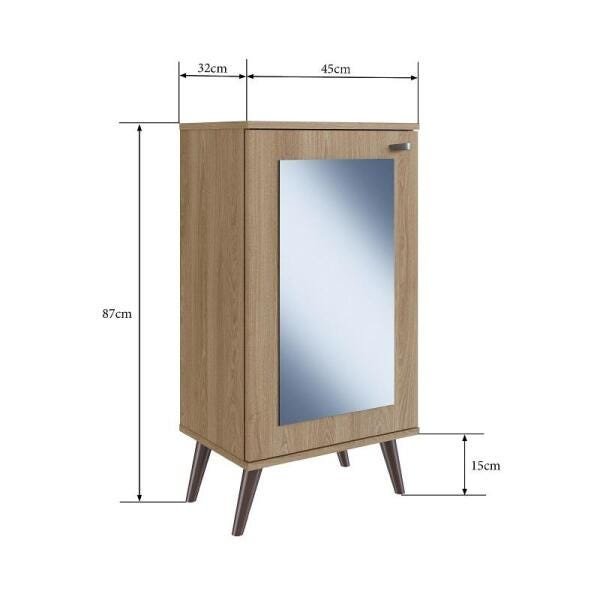 Sapateira Retrô com Espelho, 1 Porta e 3 Prateleiras Oak - 3