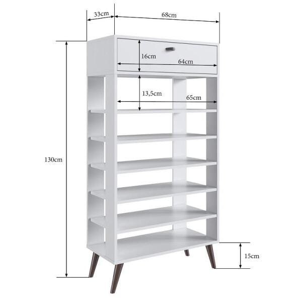 Sapateira Retrô 05 Prateleiras 01 Gaveta 68cm Linha Sp Sp030 Completa Móveis - Branco - 4