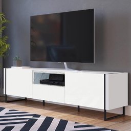 Rack para Tv Sala com 2 Prateleiras em Mdf - Thassos Branco - 1