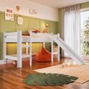 Ver imagem 2 de Cama Infantil Elevada com Escada e Escorregador Casa Lar Cor:branco
