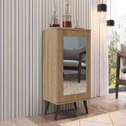 Estante Adega Retrô com Espelho 1 Porta 3 Prateleiras Oak - 1