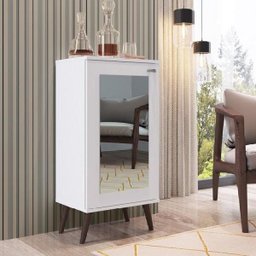 Estante Adega Retrô com Espelho 1 Porta 3 Prateleiras Branco - 1