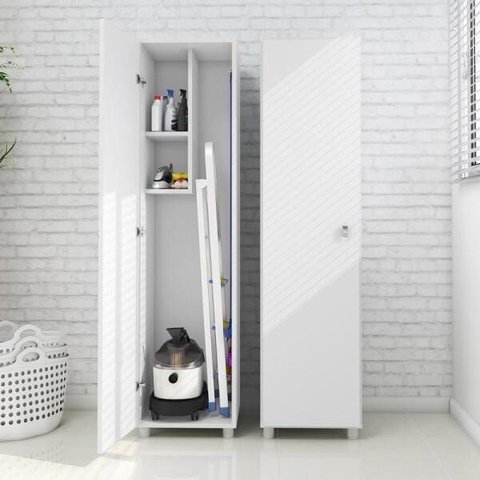 Armário Multiuso Lavanderia 1 Porta 2 Prateleiras AM3107 36cm Branco - Tecnomobili