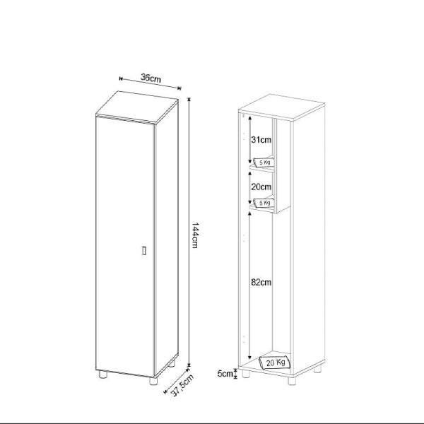 Armário para Lavanderia 36cm 1 Porta Am3107 Tecno Mobili - Branco - 5