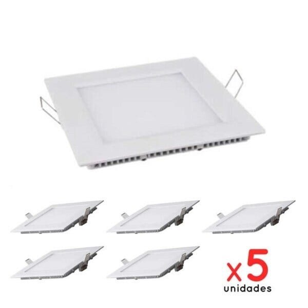 Kit 5 Luminárias Led Kian Paflon Sobrepor Slim G II Quadrada 12w 6000k