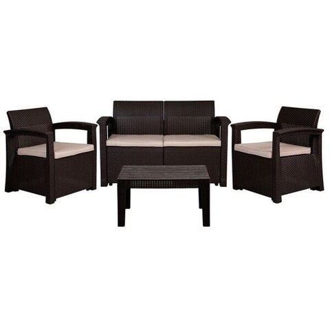 Sofá 4 Lugares Para Jardim Área Externa Rattan D7HOME