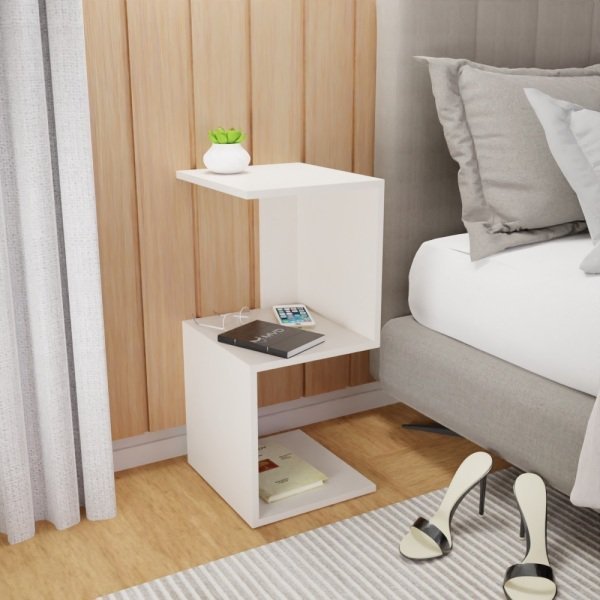 Kit 2 Mesa de Cabeceira Tipo S Branco para Quarto Mvd Móveis