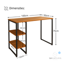 Ver imagem 3 de Mesa Escrivaninha Estilo Industrial com Prateleiras 100x50cm Mdf Premium Freijó e Aço Cor Preto