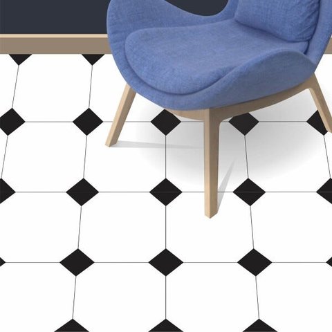 Adesivo Piso Ladrilho Branco com Preto Antiderrapante