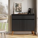 Ver imagem 5 de Aparador Buffet Zeus EJ Móveis 93cm 3 Portas Gaveta Sala de Jantar MDF: Preto