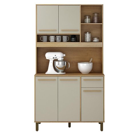 Cozinha Compacta Ametista 5 Portas e 1 Gaveta Cinamomo/off White - Valdemóveis