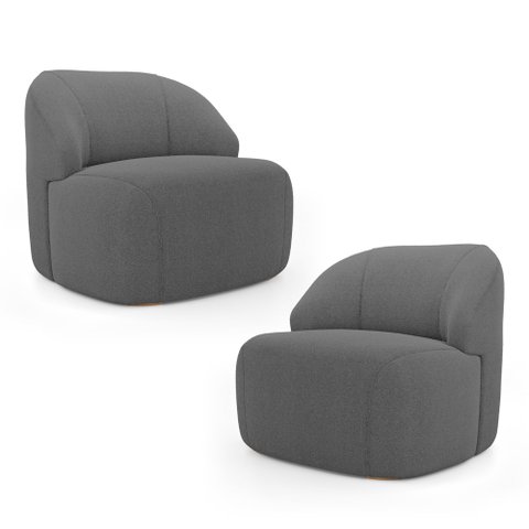 Kit 02 Poltronas Decorativas Kaya Orgânica Bouclê Cinza Escuro - Desk Design