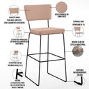 Ver imagem 4 de Kit 5 Banquetas Alta para Cozinha Sala de Jantar Base em Aço Fixa Allana L02 Linho Rosê - Lyam