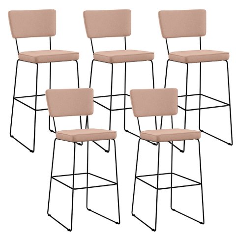 Kit 5 Banquetas Alta para Cozinha Sala de Jantar Base em Aço Fixa Allana L02 Linho Rosê - Lyam