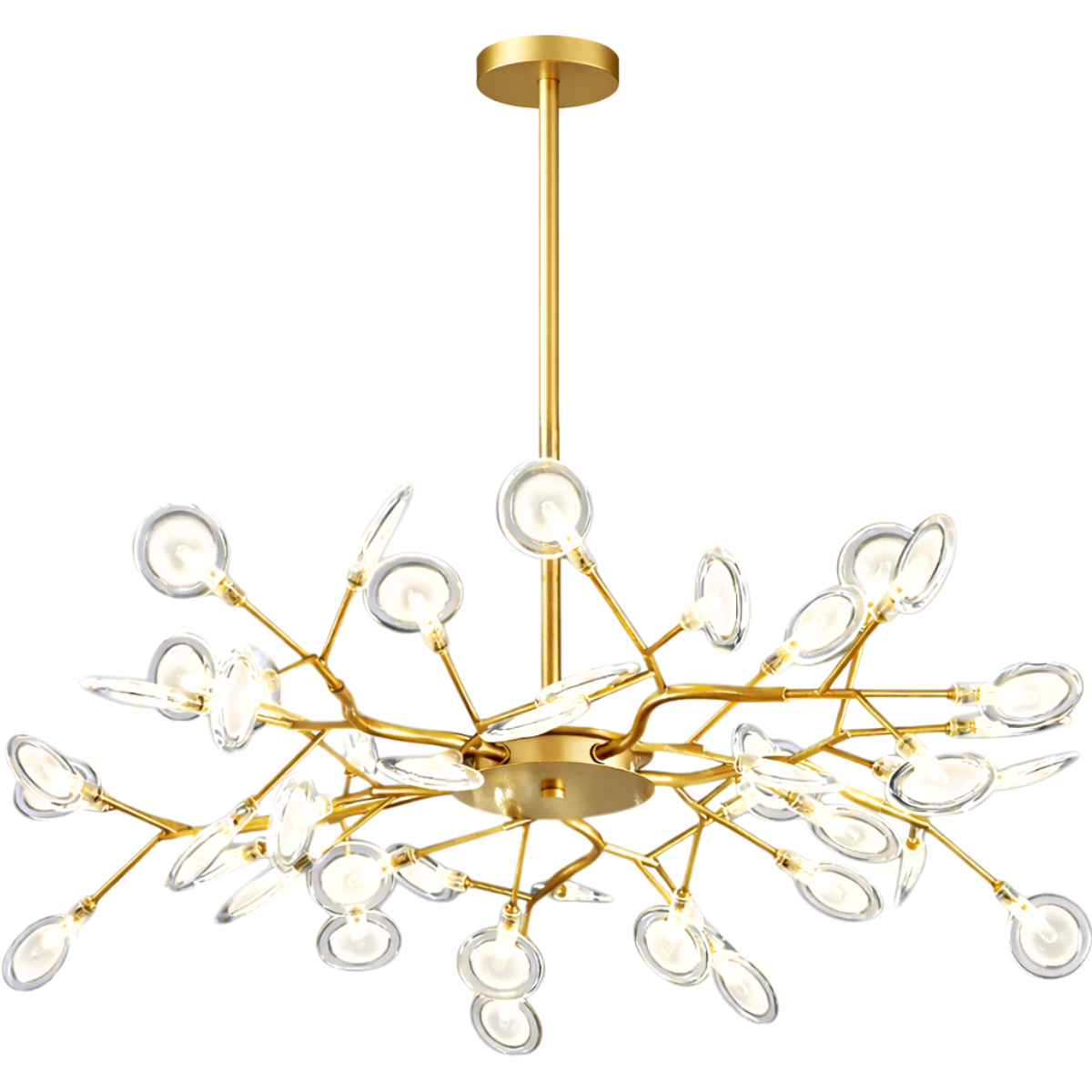 Lustre Teto 85cm Ramos de Árvore 45 Leds Luminária Metal Dourado Gimpo Ra-45-gold-lolli