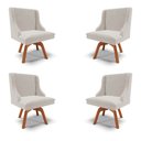 Ver imagem 1 de Kit 4 Cadeiras Decorativas Sala de Jantar Base Giratória de Madeira Firenze Veludo Cinza/Natural G19