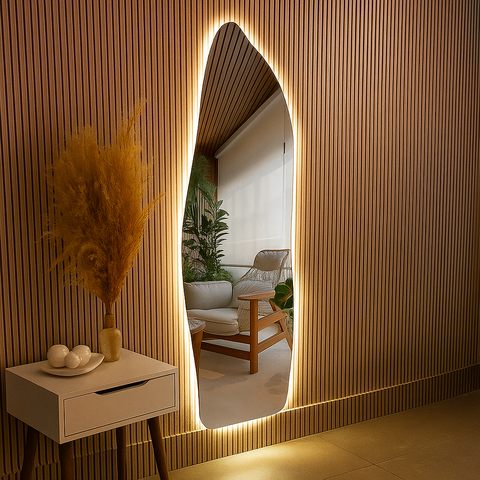 Espelho Led Orgânico Corpo Inteiro S/moldura Sup/ Parede 150x40cm Moderno Decorativo Provador