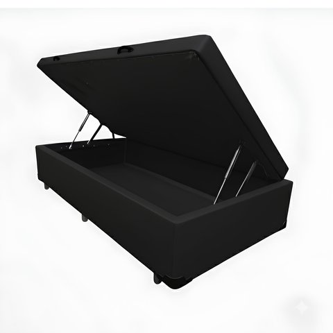Cama Box Baú Solteirão Blindado Diversas Cores (96x203x42) - Corino Preto
