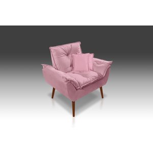 Poltrona Opala+ 2 Almofadas Suede Rosa Bebe- Modena Decor