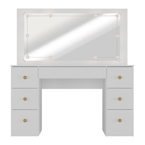 Penteadeira Camarim com Espelho e LED 7 Gavetas Isis Multimóveis MP6102 Branco/Madeirado
