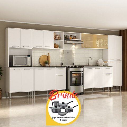 Armário de Cozinha Modulada Completa Compacta 399cm com Balcão de Pia Multimóveis MP2279 
