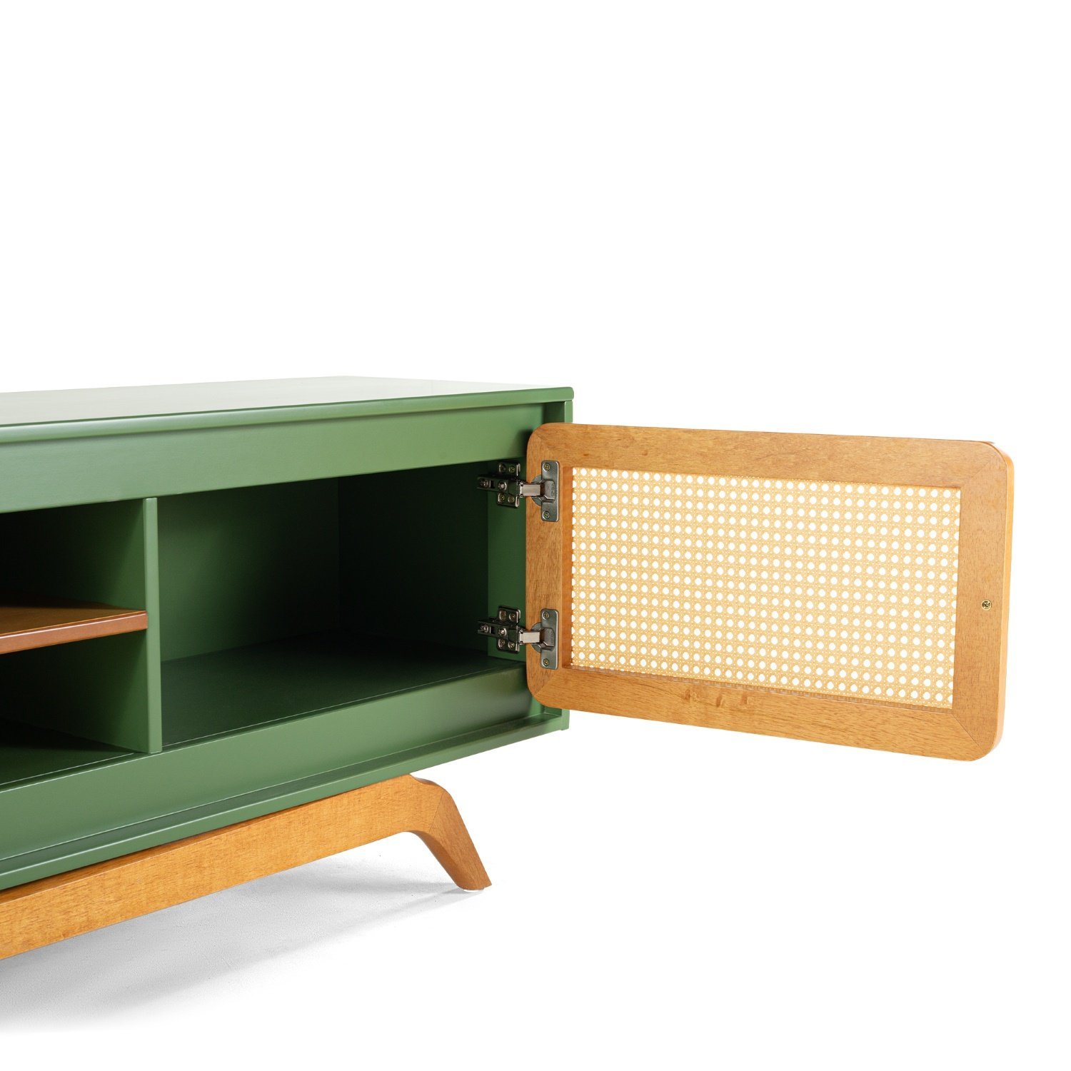 Rack Sala Tv até 75 Polegadas Ricco 180 Cm Laca Portas Palhinha Verde - 12