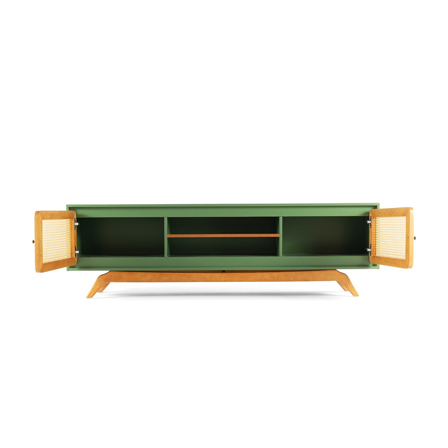 Rack Sala Tv até 75 Polegadas Ricco 180 Cm Laca Portas Palhinha Verde - 4