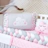 Kit Protetor Berço Nuvem Trança Americana 11 Peças Rosa - 1