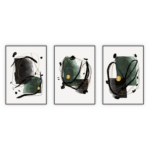 kit com 3 Quadros Decorativos Abstratos com Moldura e Vidro para Sala Quarto Escritório e Clínica 42