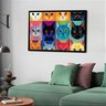 Quadro Decorativo Gatos Olhares Coloridos - 50x70cm:moldura Preta - 2